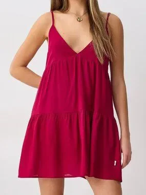Rhythm. | Dresses | Raspberry Red Tiered Minidress | Poshmark